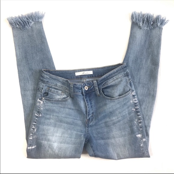 KanCan Denim - Kancan Distressed Skinny Jeans w/ Fringe Hems 25